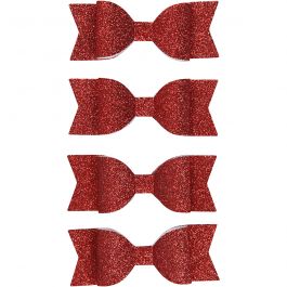 Paper Bow, red glitter, size 31x85 mm, 4 pc/ 1 pack [HOB-24777]