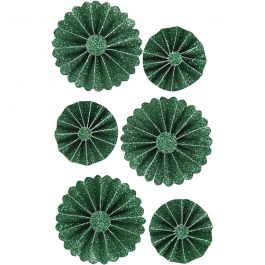 Paper Rosettes, green glitter, D 35+50 mm, 6 pc/ 1 pack [HOB-24781]