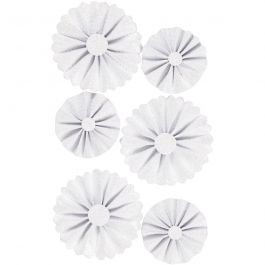 Paper Rosettes, white glitter, D 35+50 mm, 6 pc/ 1 pack [HOB-24782]