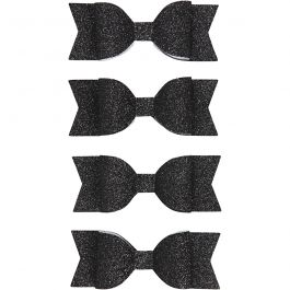 Paper Bow, black glitter, size 31x85 mm, 4 pc/ 1 pack [HOB-24789]