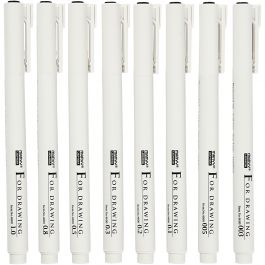 Fine Line Drawing Markers, black, line 0,03+0,05+0,1+0,2+0,3+0,5+0,8+1,0 mm, 8 pc/ 1 pack [HOB-25011]