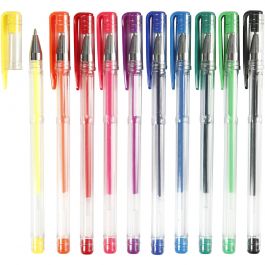 Gel Pens, assorted colours, line 0,8 mm, 10 asstd./ 1 pack [HOB-25103]
