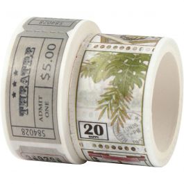 Washi Tape, Ticket and nature motive, L: 3+5 m, W: 20+25 mm, 2 roll/ 1 pack [HOB-25242]
