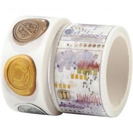Washi Tape, Snail and landscape motive, L: 3+5 m, W: 20+25 mm, 2 roll/ 1 pack [HOB-25243]