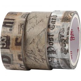 Washi Tape, Letter correspondence, L: 5 m, W: 15 mm, 3 roll/ 1 pack [HOB-25245]