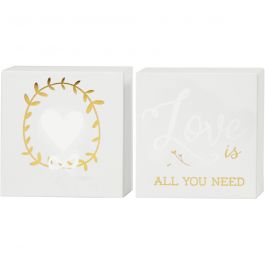 Canvas with Gold Motifs, white, H: 10,16 cm, D: 2,54 cm, 2 pc/ 1 pack [HOB-25778]