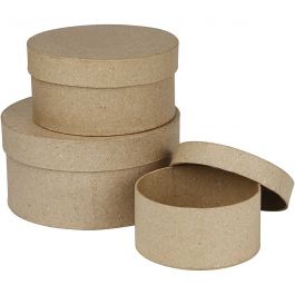 Round Boxes, H: 5+6,5+7,5 cm, D 10+13+16 cm, 3 pc/ 1 set [HOB-263700]