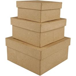 Square Boxes, H: 5+6+7,5 cm, size 10+12,5+15 cm, 3 pc/ 1 set [HOB-263720]