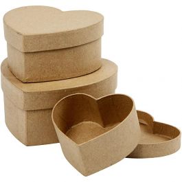 Heart Boxes, H: 5+6,5+7,5 cm, D 10+12,5+15 cm, 3 pc/ 1 set [HOB-263760]