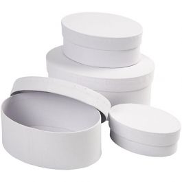 Oval Boxes, white, H: 4+5+6+7 cm, L: 10+12+14+16 cm, 4 pc/ 1 set [HOB-264030]