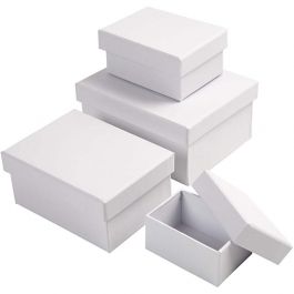 Rectangular Boxes, white, H: 3,5+4,5+5,5+6,5 cm, size 8,5x11,5+11x14 cm, 4 pc/ 1 set [HOB-264050]