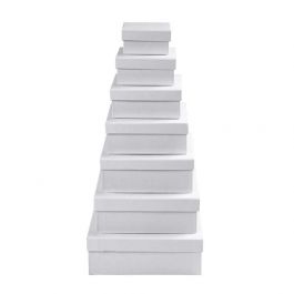 Square Boxes, white, H: 4,5+5+5,5+6+6,5+7+7,5 cm, size 9+11+13+15+17+19+21 cm, 7 pc/ 1 set [HOB-26419]