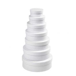 Round Box Set, white, H: 4+4,5+5+5,5+6+6,5+7 cm, D 8,5+10,5+12,5+14,5+16,5+18,5+21,5 cm, 7 pc/ 1 set [HOB-26421]