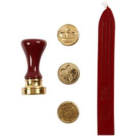 Wax Seal Set, crown, flower, fleur-de-lis, D 18 mm, 1 set [HOB-27021]