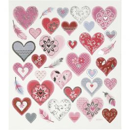 Stickers, hearts, 15x16,5 cm, 1 sheet [HOB-27191]