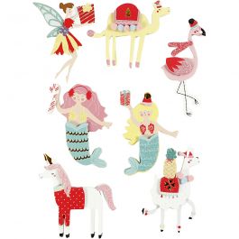 3D Stickers, flamingo, llama, mermaid, H: 50-60 mm, W: 30-45 mm, 7 pc/ 1 pack [HOB-27695]