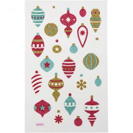 Glitter Stickers, Christmas ornaments, 10x16 cm, 1 sheet [HOB-280012]