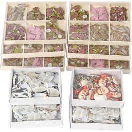 Wooden Stickers, H: 40-50 mm, W: 15-45 mm, Content may vary , 600 pc/ 1 pack [HOB-28278]