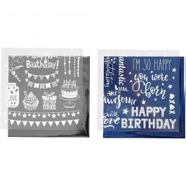 Deco Foil and transfer sheet, dark blue, silver, birthday, 15x15 cm, 2x2 sheet/ 1 pack [HOB-283553]