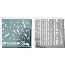 Deco Foil and transfer sheet, silver, turquoise, Spring flowers, 15x15 cm, 2x2 sheet/ 1 pack [HOB-283554]