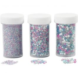 Mini Glass beads, pastel colours, size 0,6-0,8+1,5-2+3 mm, 3x45 g/ 1 pack [HOB-28386]