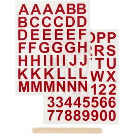Rub-on Sticker, red, letters and numbers, H: 17 mm, 12,2x15,3 cm, 1 pack [HOB-283967]