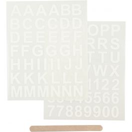 Rub-on Sticker, white, letters and numbers, H: 17 mm, 12,2x15,3 cm, 1 pack [HOB-283968]