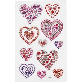 Diamond stickers, hearts, 10x16 cm, 1 sheet [HOB-284039]