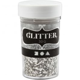 Glitter, silver, size 1-3 mm, 30 g/ 1 tub [HOB-28431]