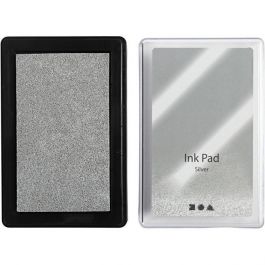Ink Pad, silver, H: 2 cm, size 9x6 cm, 1 pc [HOB-285338]