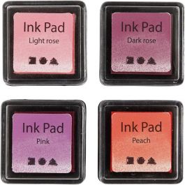 Ink Pad, peach, pink, light rose, dark rose, H: 2 cm, size 3,5x3,5 cm, 4 pc/ 1 pack [HOB-285341]