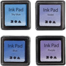 Ink Pad, blue, sky blue, purple, violet, H: 2 cm, size 3,5x3,5 cm, 4 pc/ 1 pack [HOB-285342]