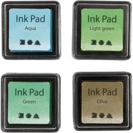 Ink Pad, green, light green, olive, aqua, H: 2 cm, size 3,5x3,5 cm, 4 pc/ 1 pack [HOB-285343]