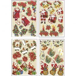 3D Decoupage Motifs, Father Christmas and Poinsettias, 21x30 cm, 4 sheet/ 1 pack [HOB-28665]