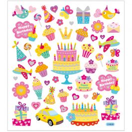 Stickers, birthday, 15x16,5 cm, 1 sheet [HOB-28882]