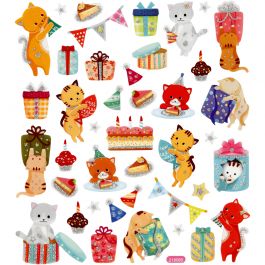 Stickers, birthday cats, 15x16,5 cm, 1 sheet [HOB-29063]