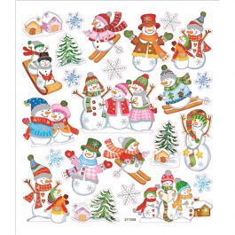 Stickers, snowmen on skis, 15x16,5 cm, 1 sheet [HOB-291841]