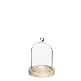 Glass dome with glass knob with wooden base Ø12 h.15 cm (1 pc) [IFS-29312]
