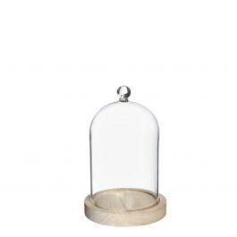 Glass dome with glass knob with wooden base Ø12 h.18 cm (1 pc) [IFS-29313]