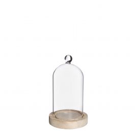 Glass dome with glass knob with wooden base Ø10 h.17 cm (1 pc) [IFS-29318]