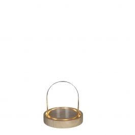 Glass LED jar Ø10cm with wooden base (1 pcs.) [IFS-29491]