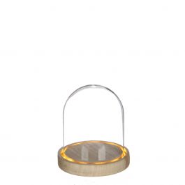 Glass LED jar Ø12cm with wooden base (1 pcs.) [IFS-29492]