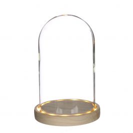 Glass LED stolp Ø14cm with wooden base (1 pcs.) [IFS-29494]