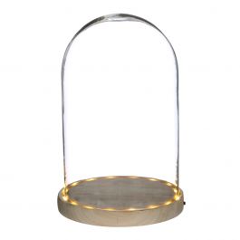 Glass LED jar Ø17cm with wooden base (1 pcs.) [IFS-29495]