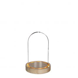 Glass LED jar Ø10cm with wooden base (1 pcs.) [IFS-29498]