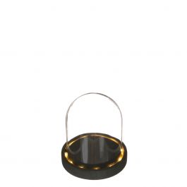 Glass LED jar Ø12cm with black wooden base (1 pcs.) [IFS-29592]