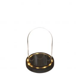 Glass LED jar Ø12cm with black wooden base (1 pcs.) [IFS-29593]