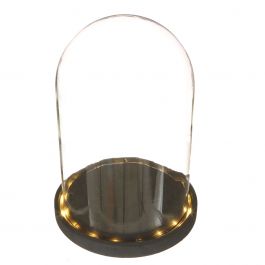 Glass LED jar Ø17cm with black wooden base (1 pcs.) [IFS-29595]