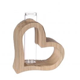 Wooden heart with test tube 10 x 5 h.11 cm (6 pcs) [IFS-29638]
