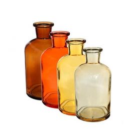 Glass bottles Ø7 h: 9 cm assorti colours (12 Pcs) [IFS-29808]